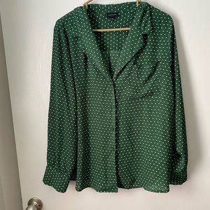 Green polka dot button down